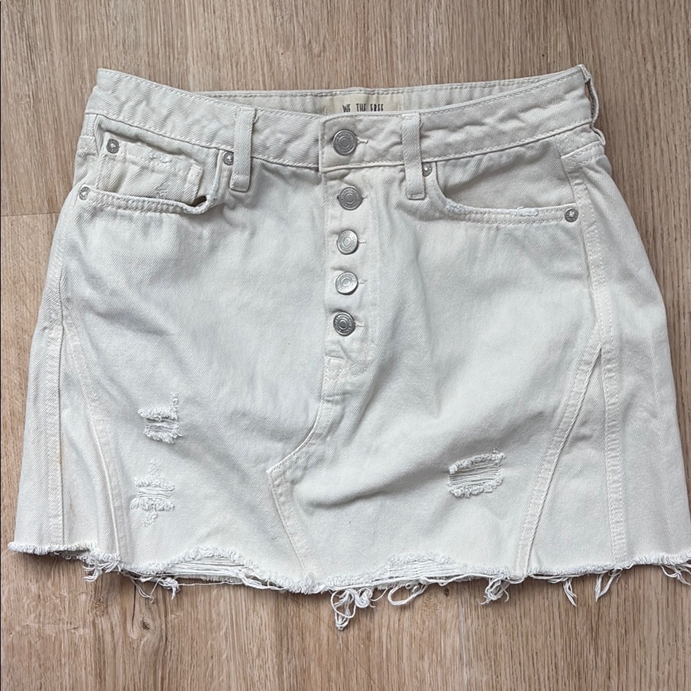 White Distressed Denim Mini Skirt